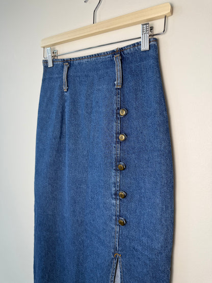 Y2K BIG TIME Women's Blue Denim Long Skirt with Button Details