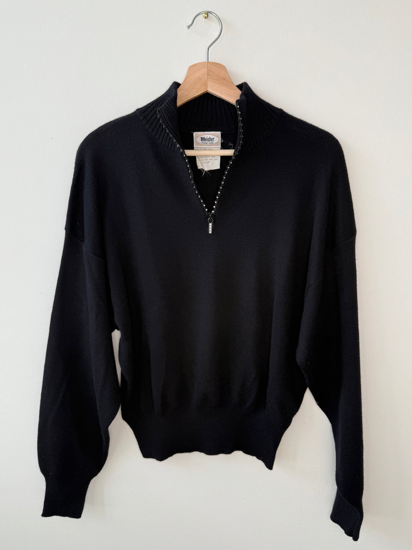 Vintage Y2K Meister Women's Black Sweater with Rhinestone Zipper