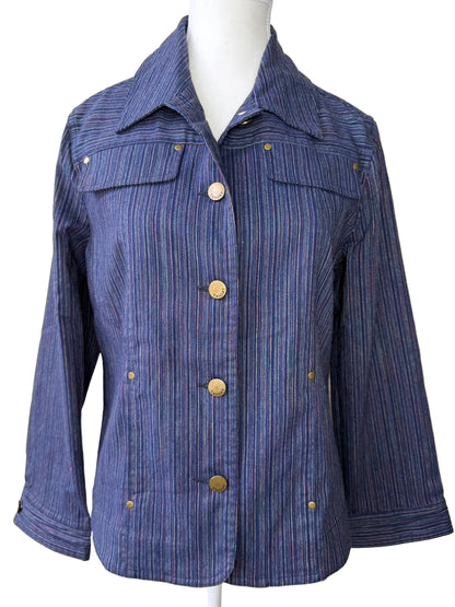 Vintage TANJAY Women's Blue & Colorful Striped Stretchy Jacket