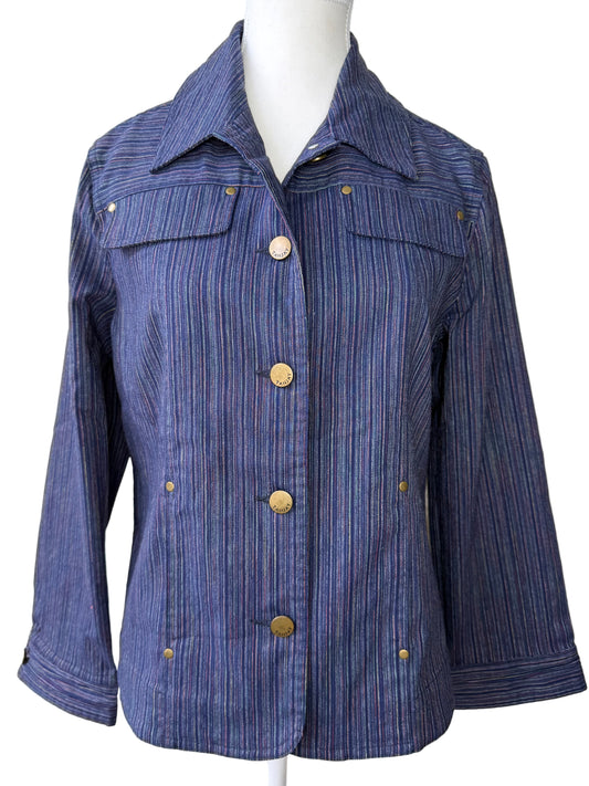 Vintage TANJAY Women's Blue & Colorful Striped Stretchy Jacket