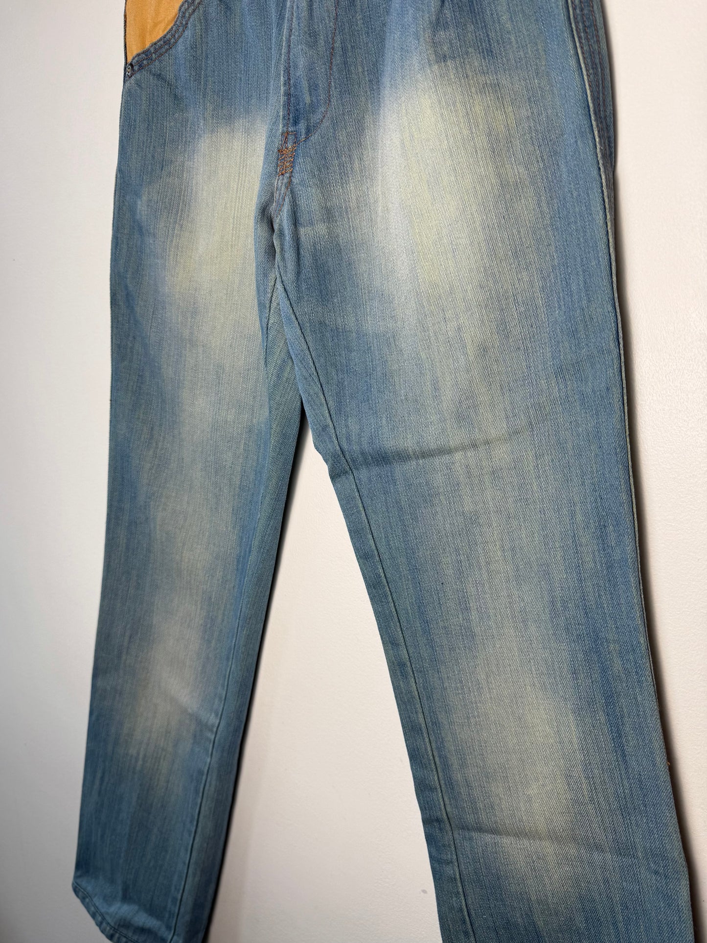 Y2K Replay Women's Blue Jeans with Yellow Pockets & Colorful Stitching