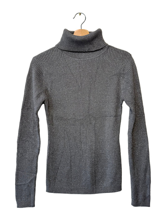 Vintage Midtown Women's Gray & Silver Metalic Turtleneck Ribbed Sweater