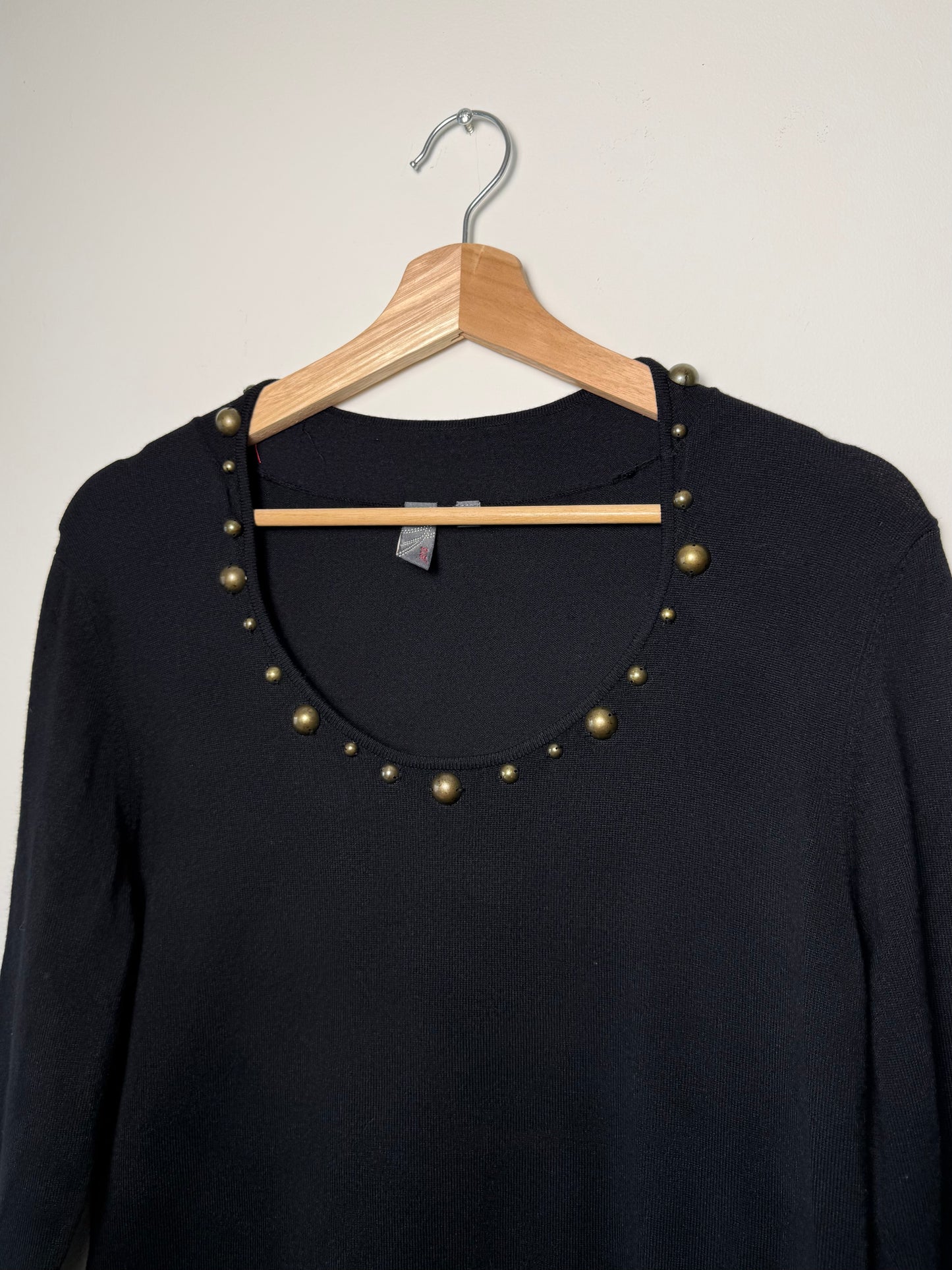 Y2K Jona Women's Black Scoop Neck 3/4 Sleeve Knit Top