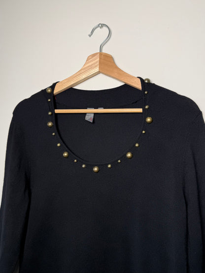 Y2K Jona Women's Black Scoop Neck 3/4 Sleeve Knit Top