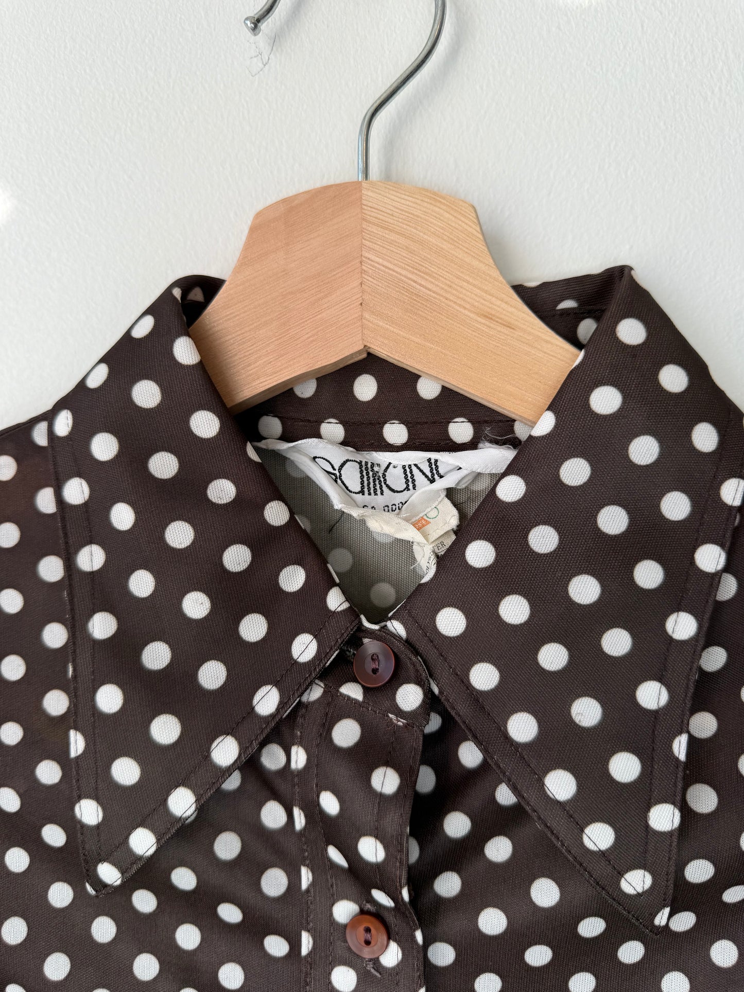 Vintage Galliano Women's Brown Polka Dot Shirt