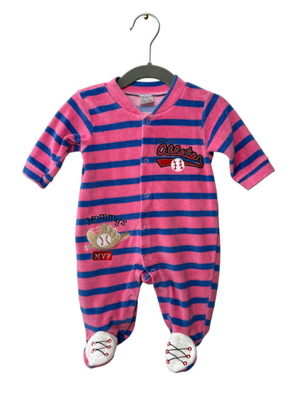 Pink & Blue Striped Baby Footed Rompers