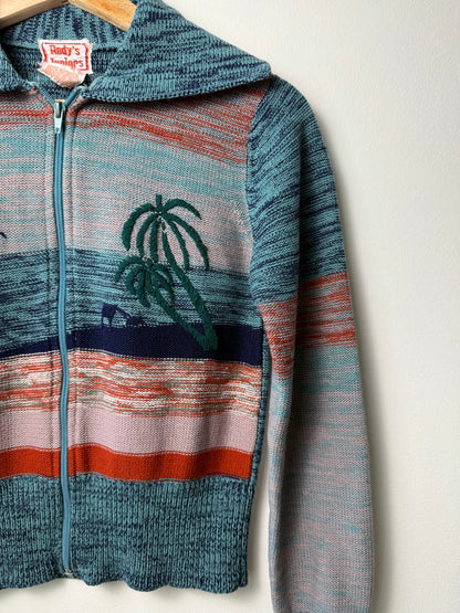Vintage Andy’s Juniors Women's/Kids' Embroidered Beach & Sunset Zip-Up Cardigan
