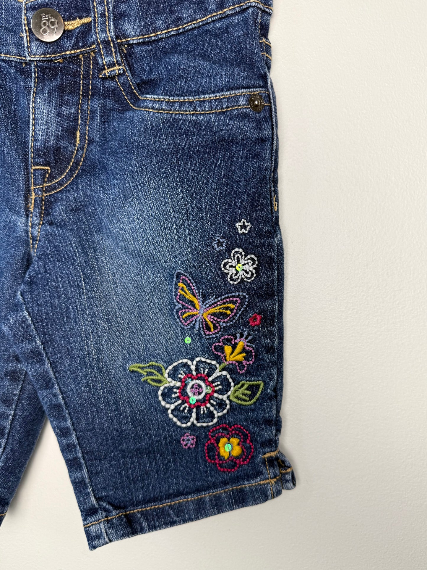 EST 1989 PLACE Girl's Blue Denim Shorts with Embroidery