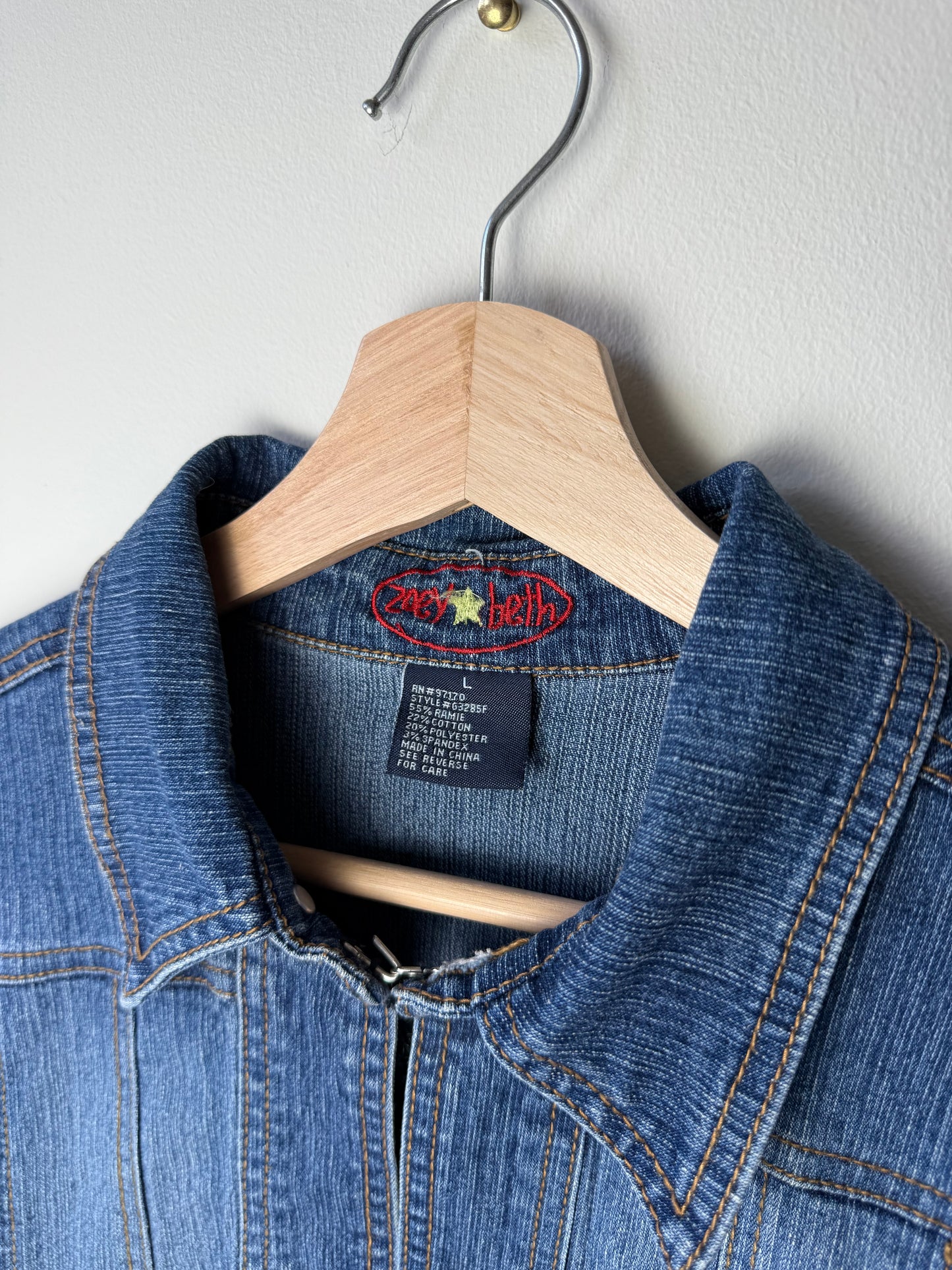 Y2K Zoey Beth Women's Cropped Denim Jacket with Silver Butterfly Patch