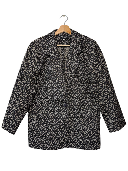 Vintage Fricoville Italy Women's Black & Gray Floral Jacquard Blazer