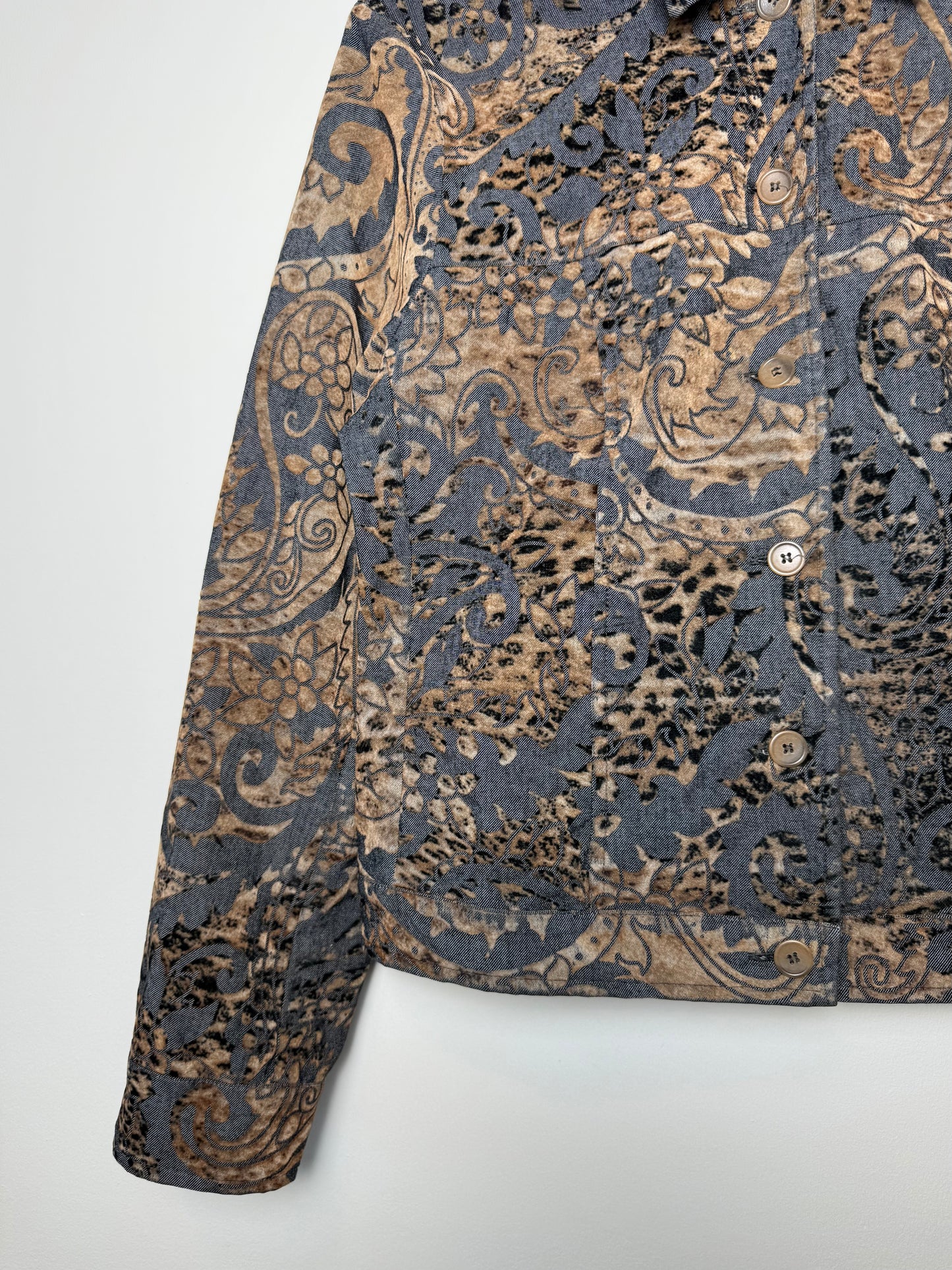 Vintage Y2K Women's Olsen Black Animal Print Denim-Style Jacket
