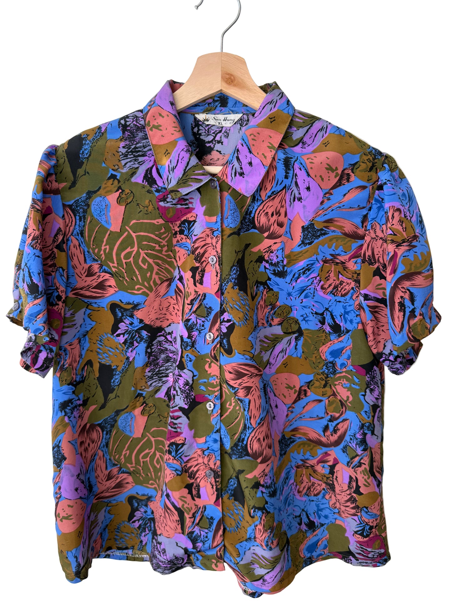 Vintage Sun Hung Women's Colorful Floral Short Sleeve Blouse