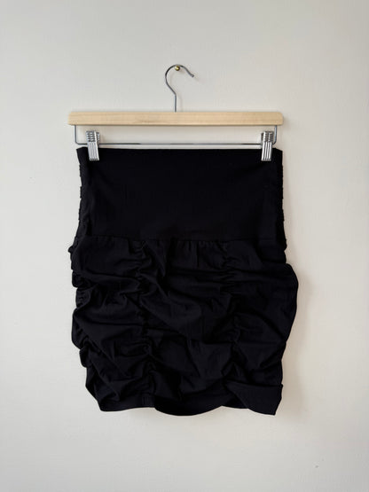 Y2K Seduction Women's Black Ruched Stretchy Skirt with Button Details