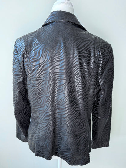 Vintage TANJAY Women's Black Zebra Patterned Jacket with Brooch Pin