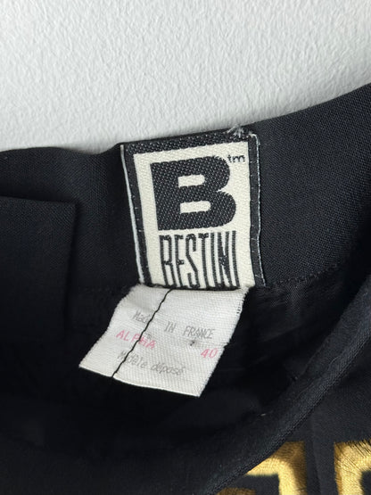 Vintage BESTINI Women's Black Pencil Skirt with Seashell Embroidery