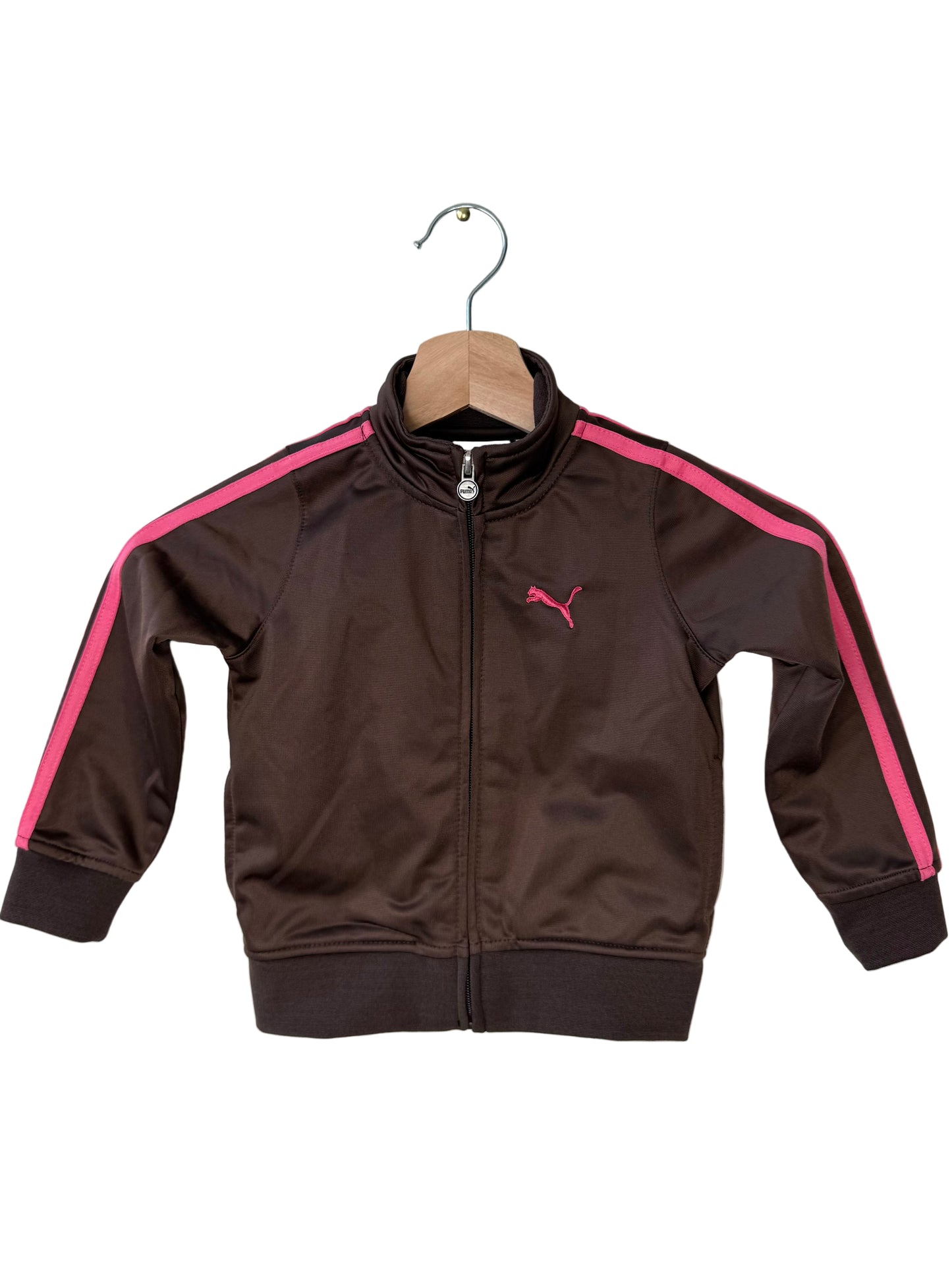 PUMA Girls' Brown Track Jacket With Pink Stripes