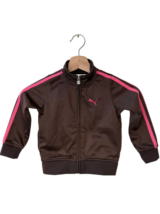 PUMA Girls' Brown Track Jacket With Pink Stripes