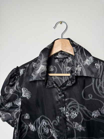 Vintage MAJORA Women's Satin Floral Button-Up Blouse/Shirt
