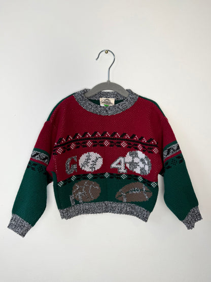 Vintage EARTHBORN Kids' Sports-Themed Christmas Sweater