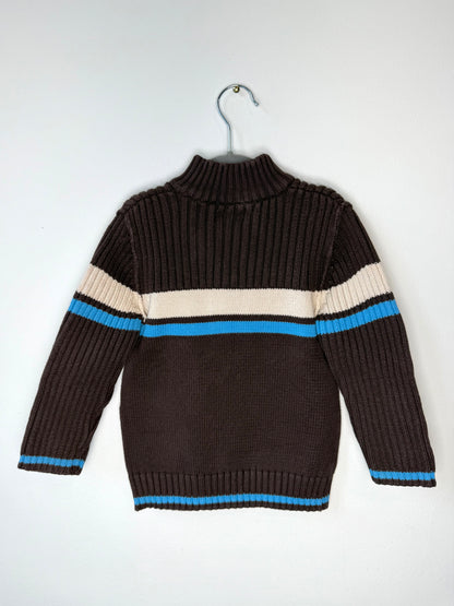 Cherokee Kids' Brown & Blue Striped Quarter-Zip Sweater
