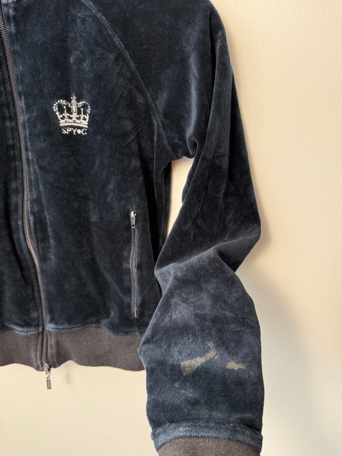 Y2K SPY C Women's Navy Velour Track Zip-Up Jacket