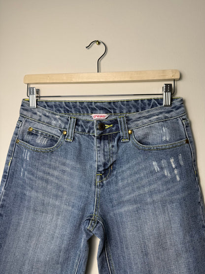 Y2K Dream Women’s Blue Denim Shorts/Jorts with Green Stitching