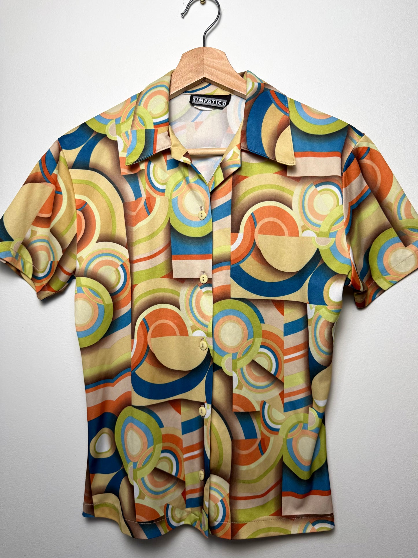 Vintage Y2K SIMPATICO Women's Retro Printed Short Sleeve Button-Down Top