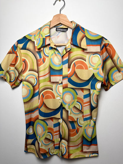 Vintage Y2K SIMPATICO Women's Retro Printed Short Sleeve Button-Down Top