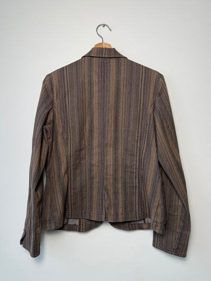 Vintage FDJ Women's Brown Striped Blazer Jacket