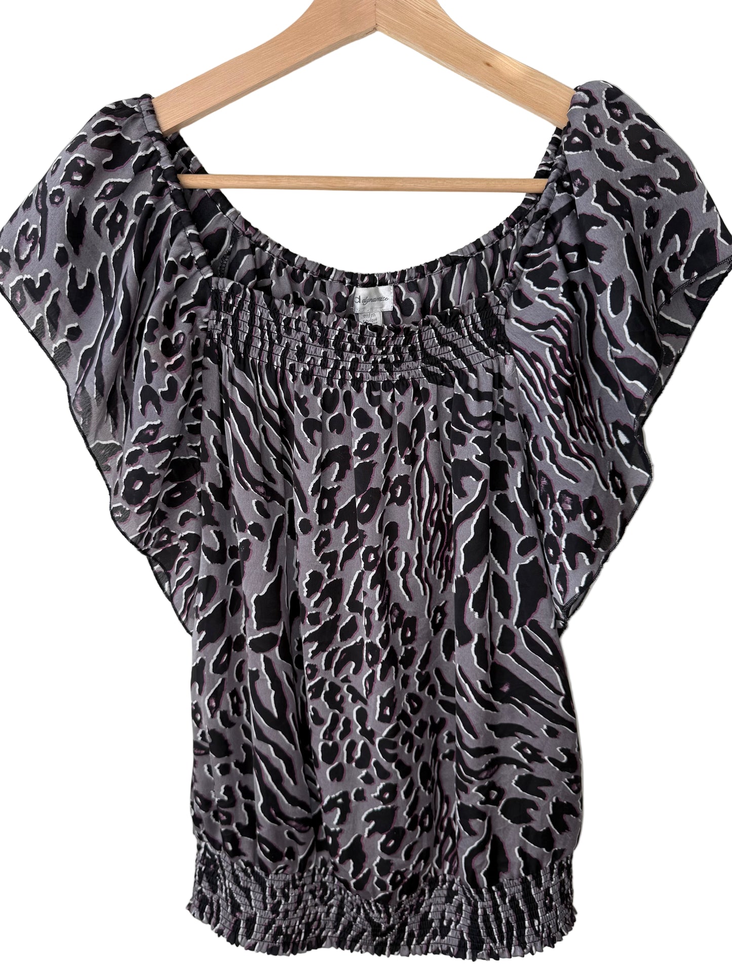 Y2K Dynamite Women's Gray & Pink Leopard Print Top