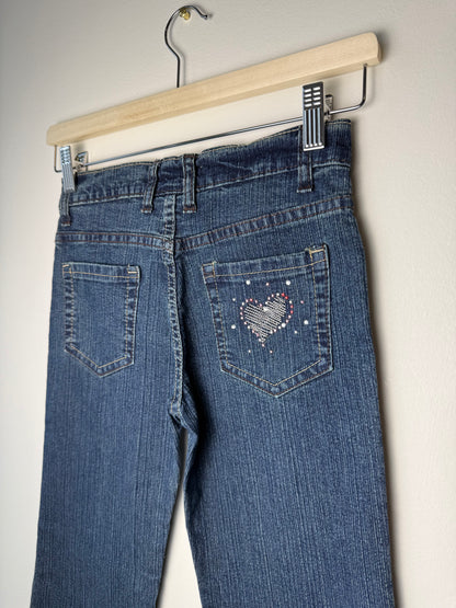 Y2K Ynot Girl's Blue Denim Jeans with Rhinestone Heart Details