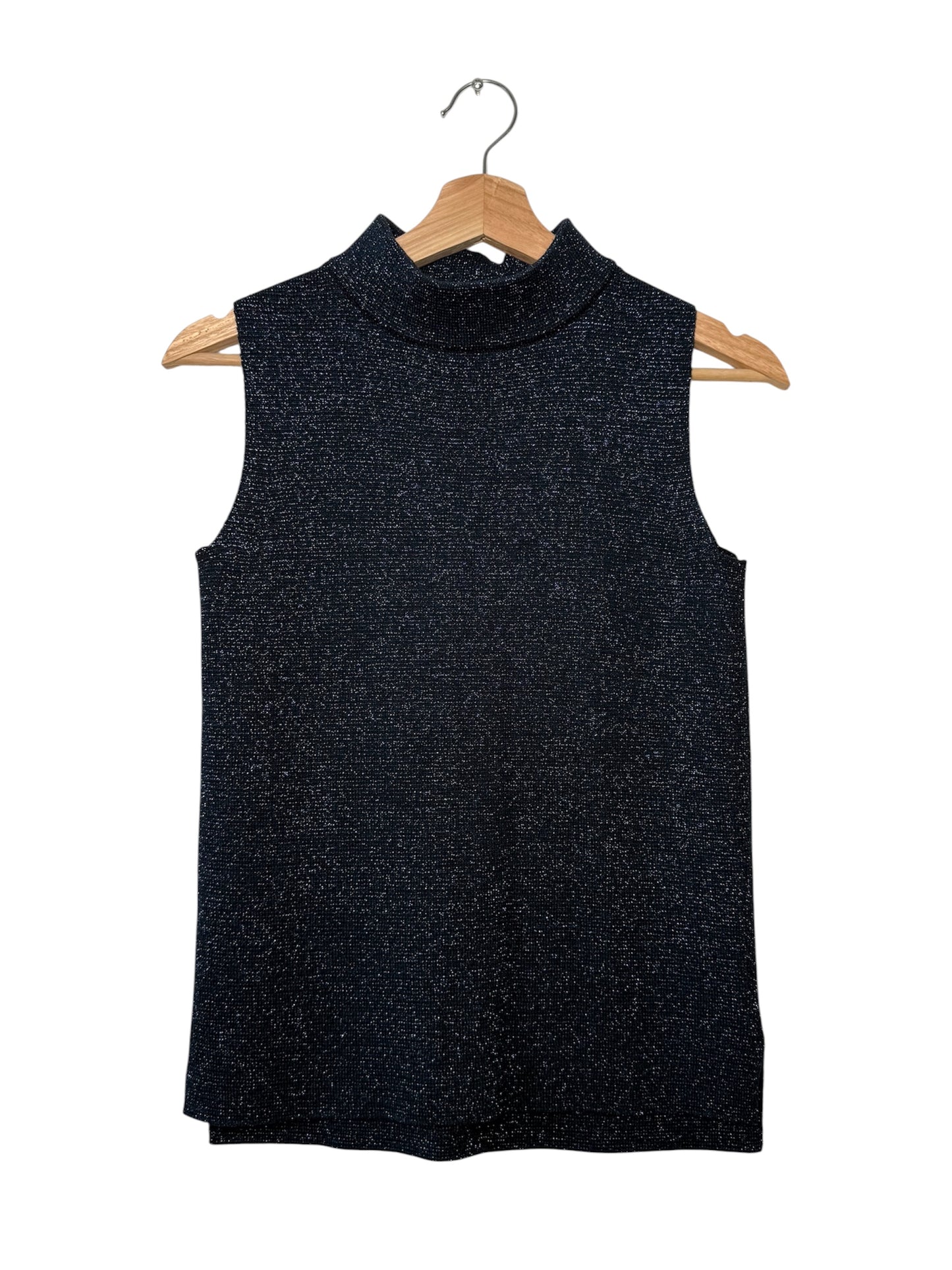 Banana Republic Women's Navy Blue Metallic Knitted Mock Neck Top