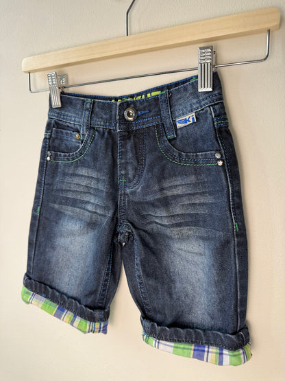 KATKUT JEANS Boy's Blue Denim Shorts with Plaid Details