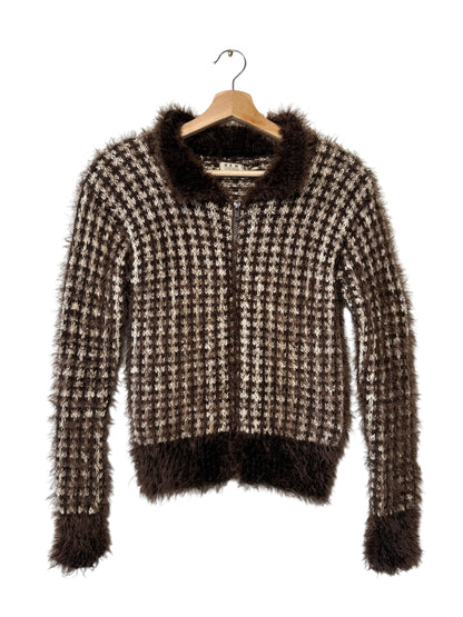 Vintage New Classic London Women's Brown Fuzzy Zip-Up Cardigan