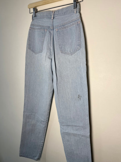 Vintage Women's Capaccino Light Blue Jeans With Baby Pink Stitch