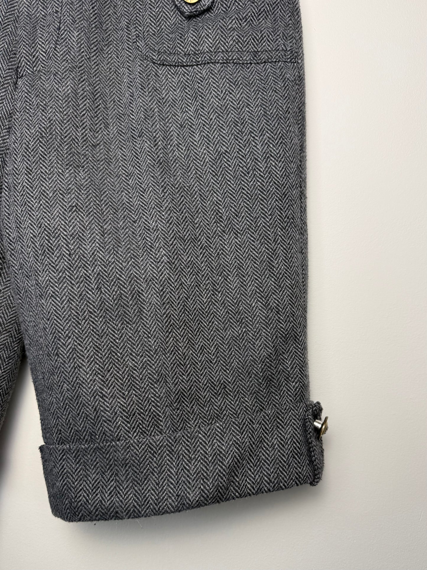 Y2K LAYAVI Women's Grey Herringbone Tweed Shorts with Gold Buttons
