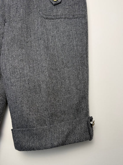 Y2K LAYAVI Women's Grey Herringbone Tweed Shorts with Gold Buttons