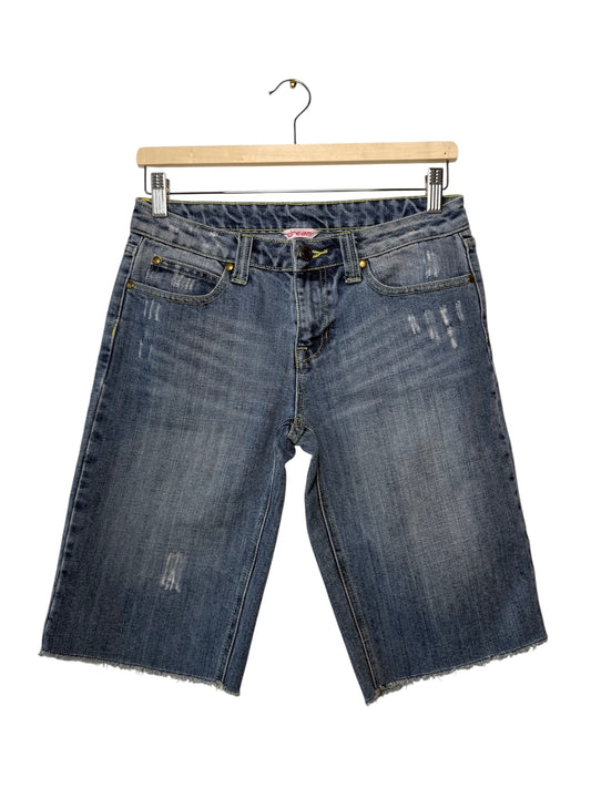 Y2K Dream Women’s Blue Denim Shorts/Jorts with Green Stitching