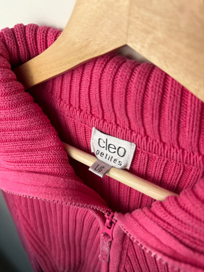 Vintage Cleo Petites Women's  Pink Ribbed Zip-Up Sweater