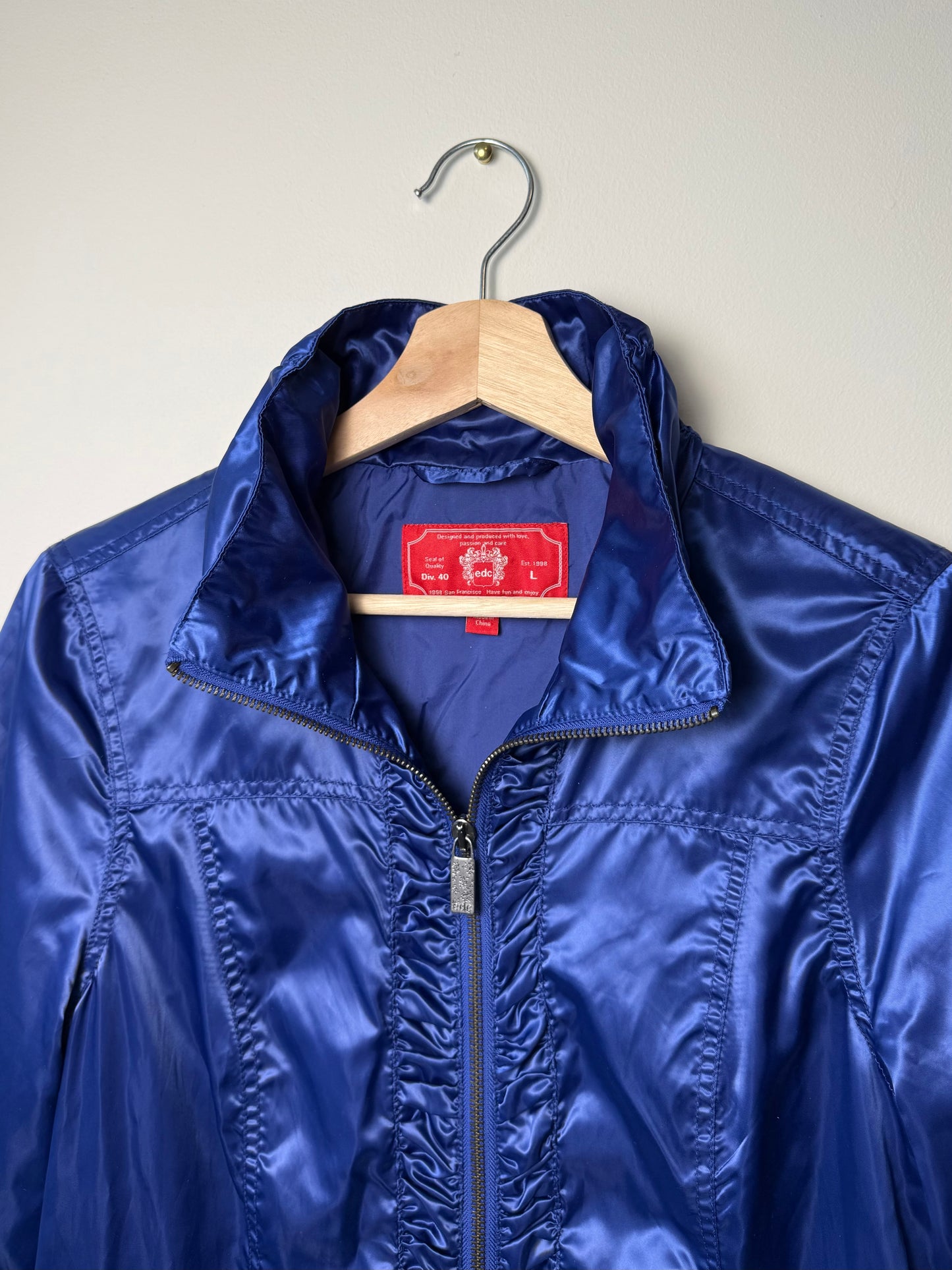 Y2K edc Women's Shiny Blue Lightweight Zip-Up Jacket