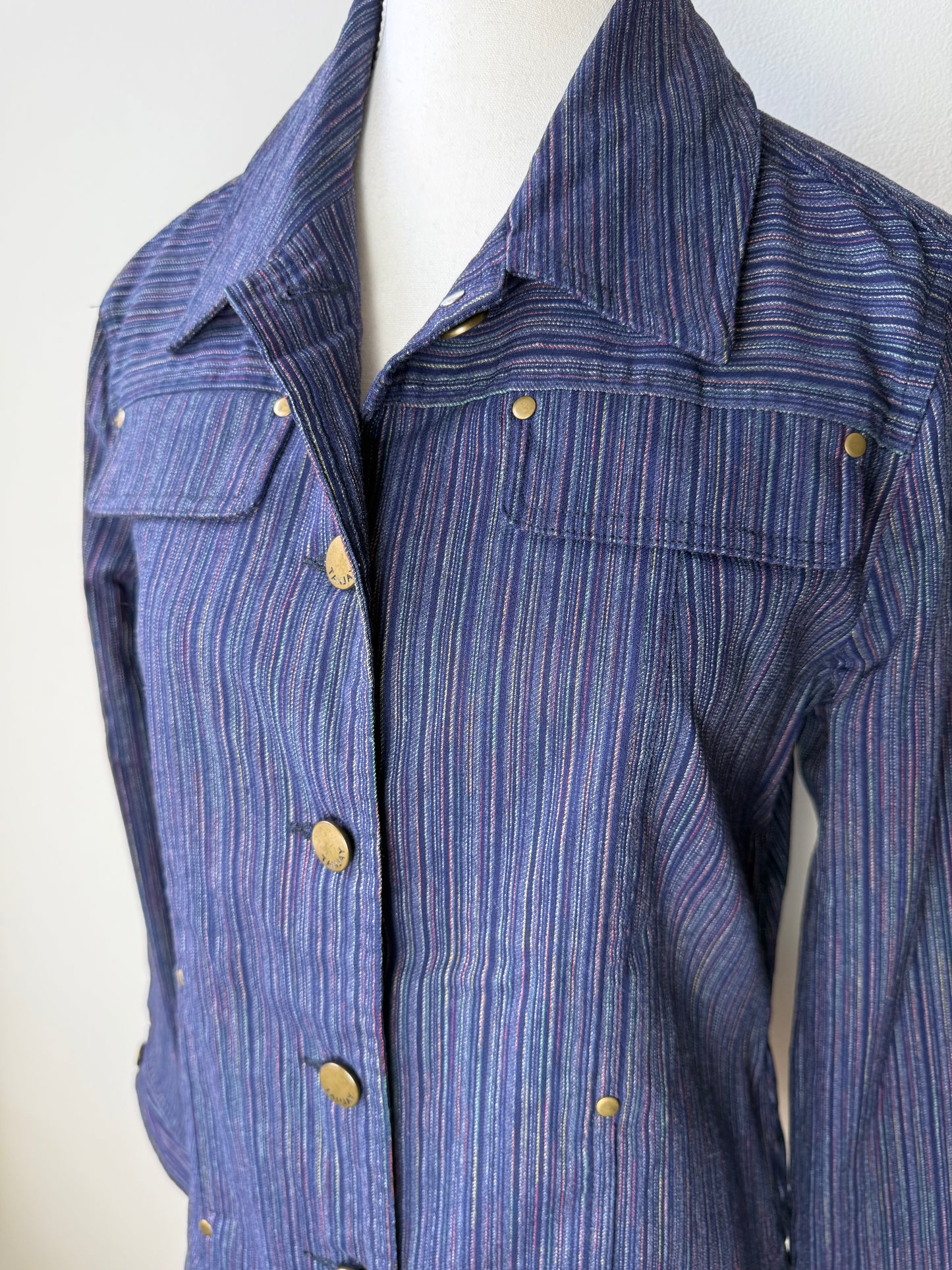 Vintage TANJAY Women's Blue & Colorful Striped Stretchy Jacket