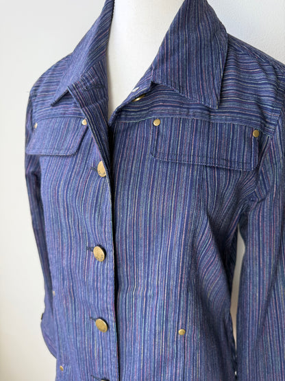 Vintage TANJAY Women's Blue & Colorful Striped Stretchy Jacket