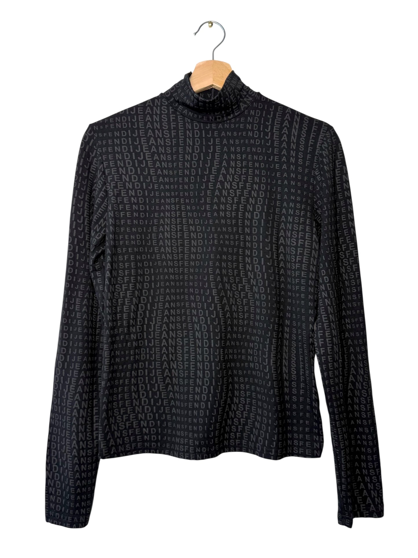 Vintage Authentic Fendi Jeans Women's Full Print Long Sleeve Turtleneck Top