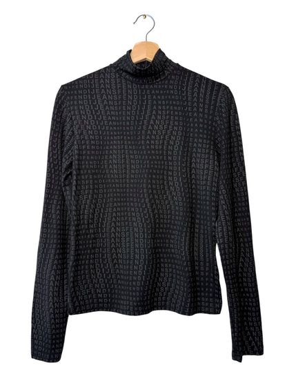 Vintage Authentic Fendi Jeans Women's Full Print Long Sleeve Turtleneck Top