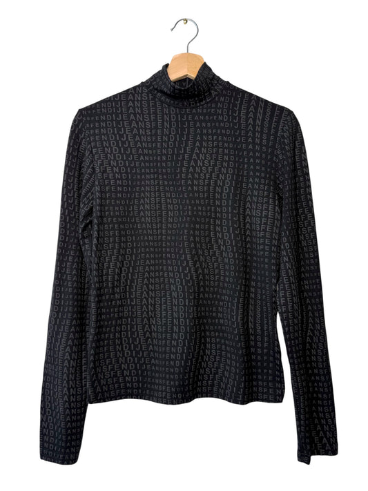 Vintage Authentic Fendi Jeans Women's Full Print Long Sleeve Turtleneck Top