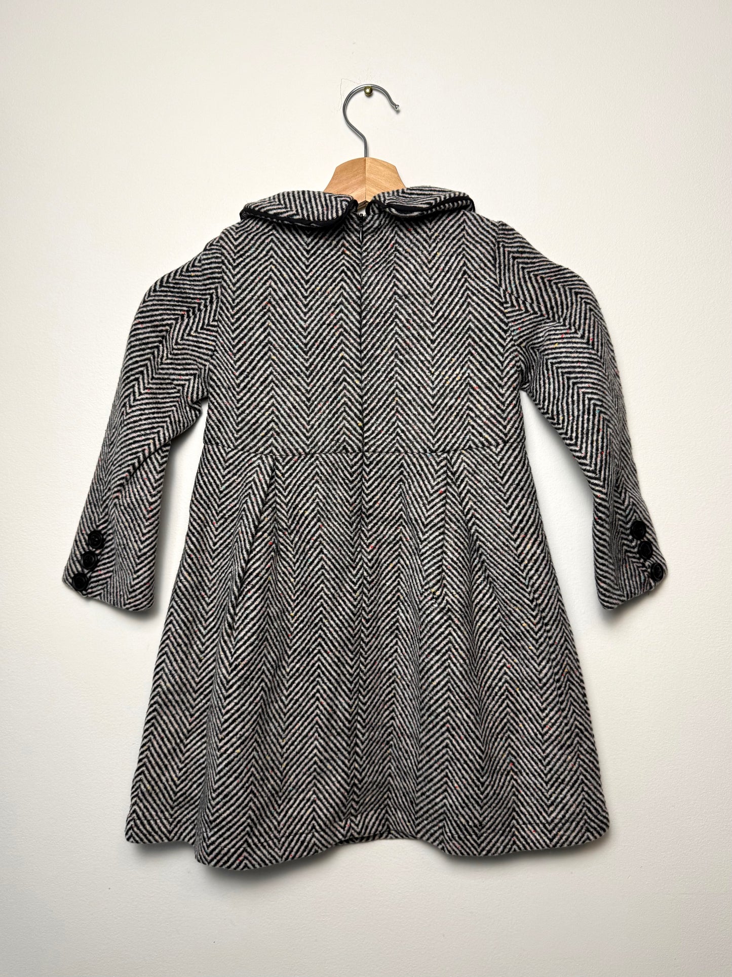 Unworn Y2K Memene Girls' Herringbone Tweed Dress Coat with Red Buttons