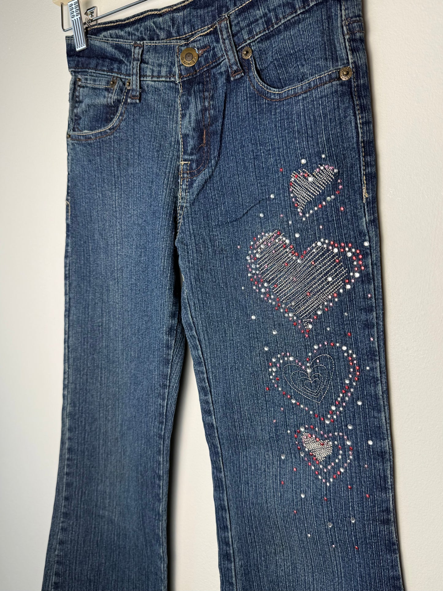 Y2K Ynot Girl's Blue Denim Jeans with Rhinestone Heart Details