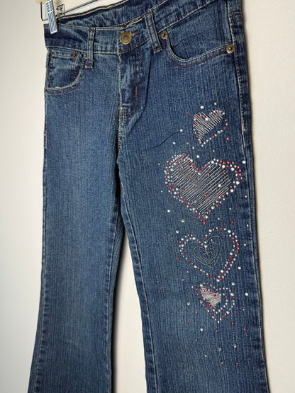 Y2K Ynot Girl's Blue Denim Jeans with Rhinestone Heart Details