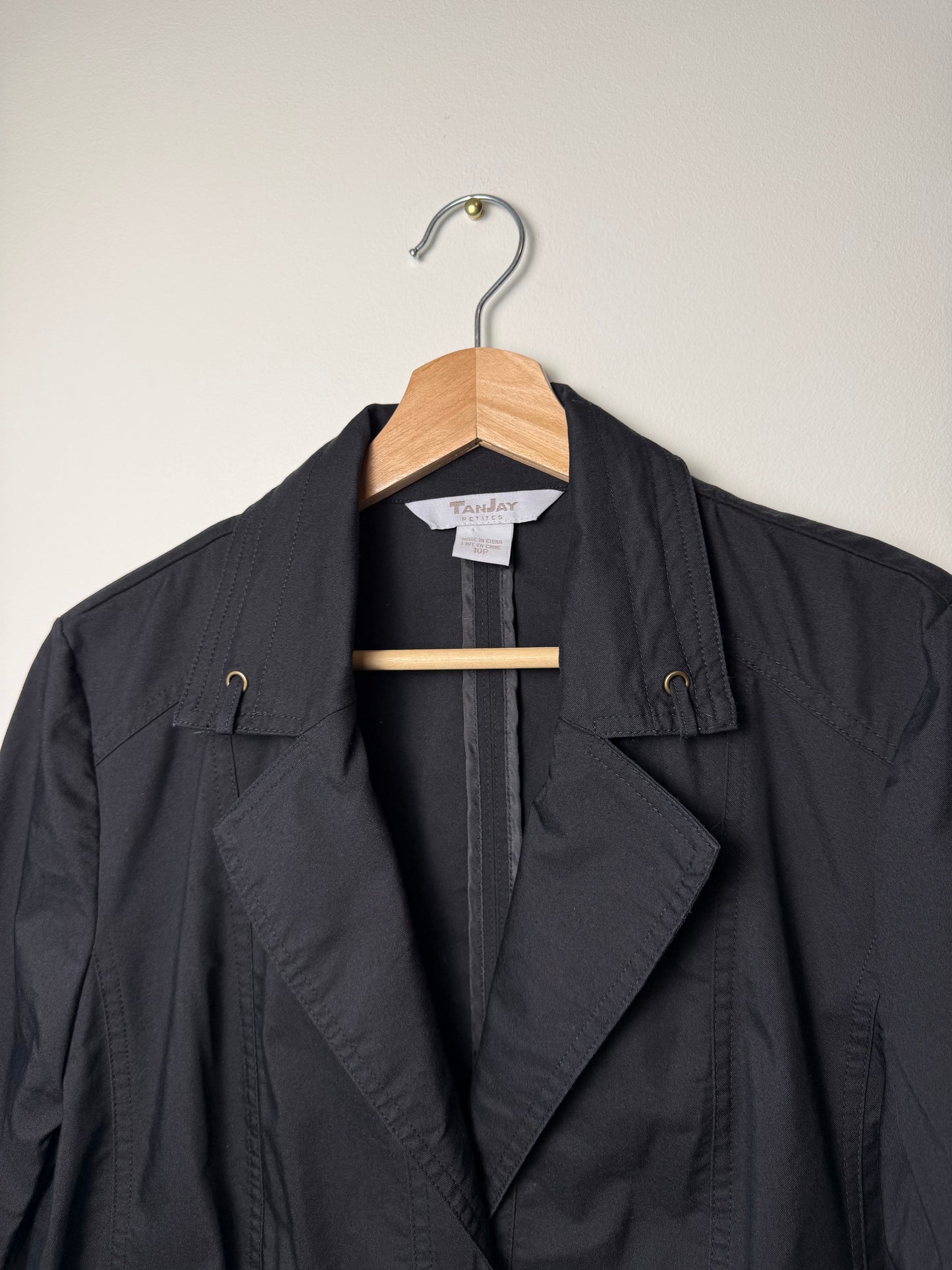 Y2K TANJAY Women's Black Lightweight Utility Snap-Front Jacket with Tab Sleeves