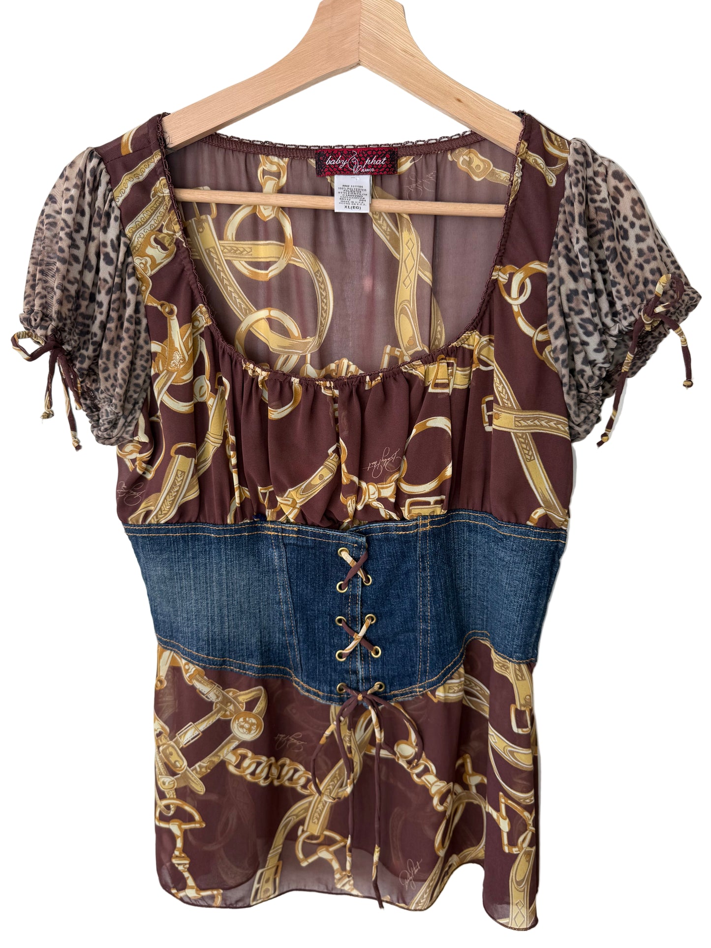 Y2K Baby Phat Women's Sheer Top with Denim Belt